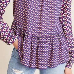 Anthropologie Maeve Floral Long Sleeve Peplum Blouse Size Large